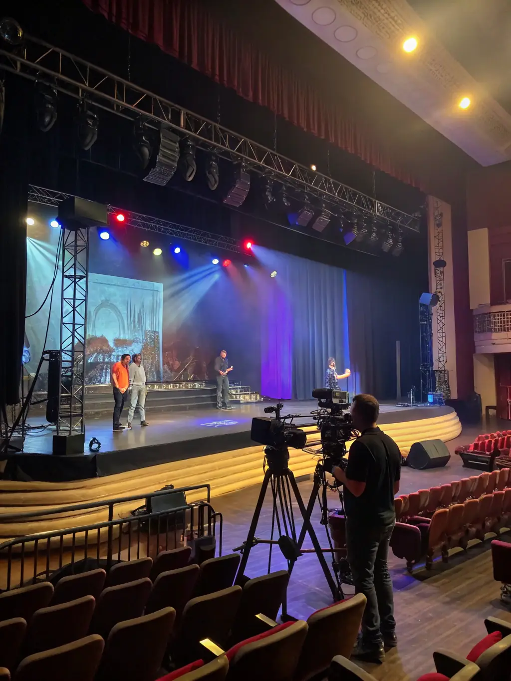 A dynamic image of a live performance event, highlighting the professional stage setup and technical support provided by PLEIN CADRE to ensure a seamless and high-quality artistic experience.