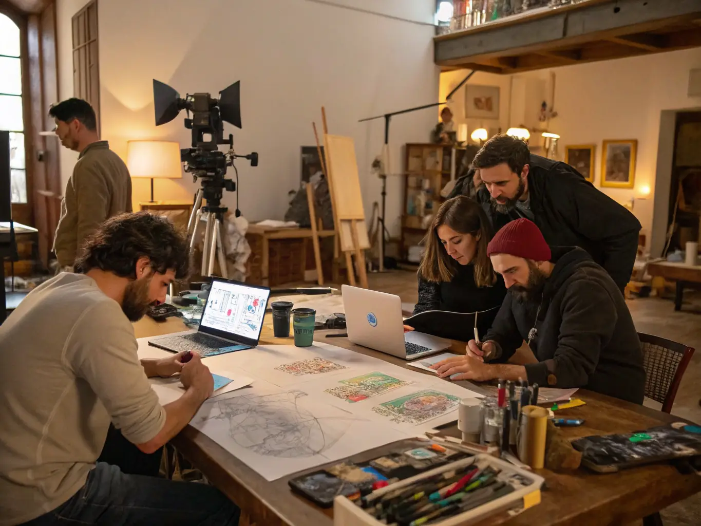 A group of artists participating in a PLEIN CADRE workshop, learning new skills and techniques to enhance their performances.