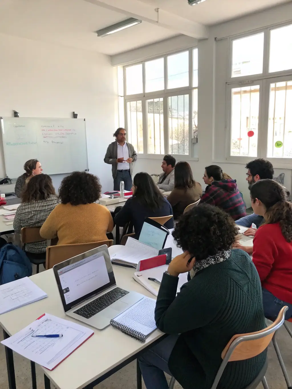 An image showcasing a training session where artists are learning about event management and production, emphasizing PLEIN CADRE's dedication to building capacity within the arts community.